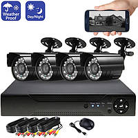 Уличный Комплект видеонаблюдения на 4 камеры для улицы дома дачи Full HD IP66 набор видеонаблюдения CBR