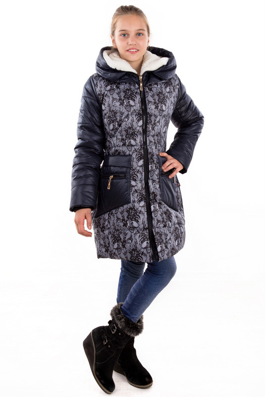 Зимнее пальто с мехом в капюшоне для девочки 128-136 - фото 1 - id-p177803785