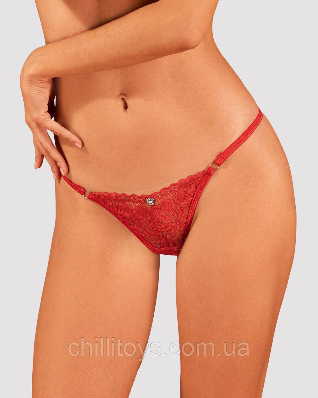 Мереживні стрінги Obsessive Lacelove thong M/L Red, низька посадка SO8662, фото 1