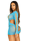 Безшовна мінісукня Leg Avenue Long sleeve cut out mini dres One size Turquoise SO8571, фото 3