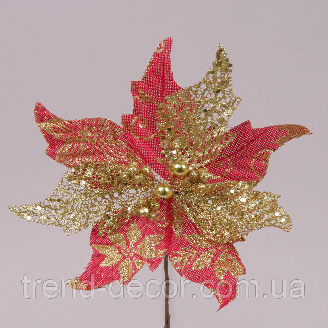 Квітка новорічна Пуансетія червоно-золота 75355