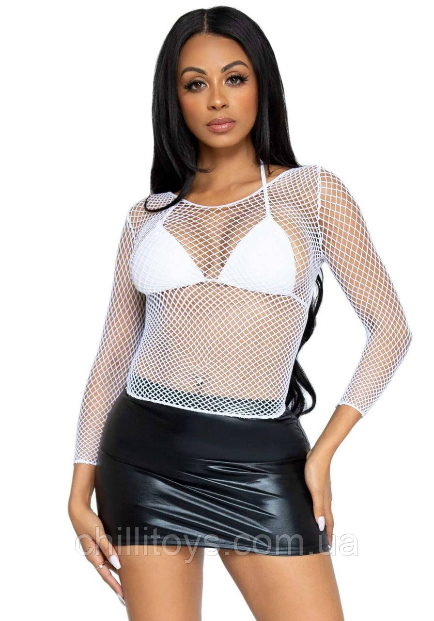 Сітчастий топ Leg Avenue Long Sleeves T-Shirts White, One Size SO9106