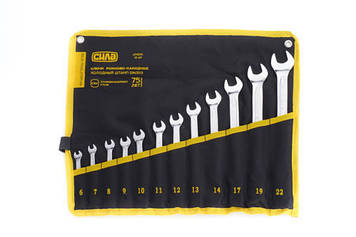 Набір ключів ріжково-накидних CrV 6-19, 22 мм (15 шт.) ( холодний штамп DIN3113) СИЛА