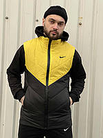 Весенняя мужская черно-желтая жилетка Nike, деми черно-желтая мужская жилетка Nike из плащевки M