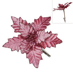 Квітка новорічна Пуансетія на прищепці темно-рожева 13167