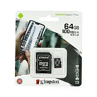 Карта памяти Kingston Canvas Select Plus microSDXC 64GB 100MB/s UHS-I Class 10 с адаптером