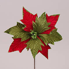 Квітка новорічна Пуансетія зелено-червона 75720