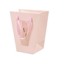 Бумажная розовая сумочка для цветов с прозрачным пластиковым окошком (12 шт.) 39173