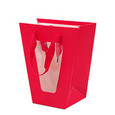 Паперова червона сумочка для квітів з прозорим пластиковим віконцем  (12 шт.) 39182
