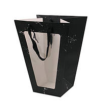 Бумажная черная мраморная сумочка для цветов с прозрачным пластиковым окошком (12 шт.) 39176