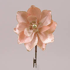 Квітка новорічна Магнолія на прищепці рожева 75725