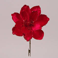 Квітка новорічна Магнолія на прищепці червона 75727