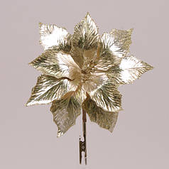Квітка новорічна Пуансетія на прищепці золота 75733