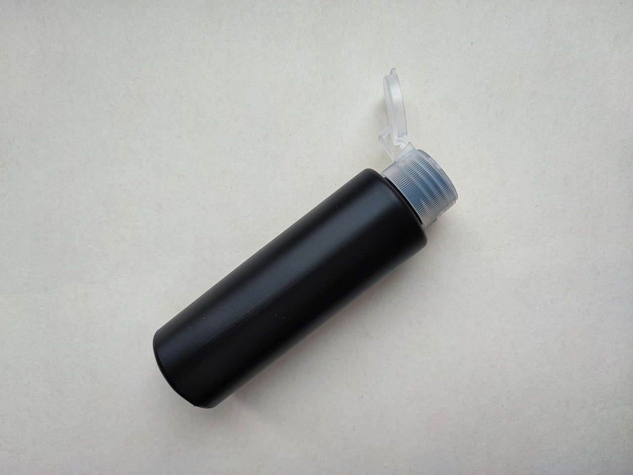 100мл/24мм Циліндр чорний Поліетилен HDPE з кришкою прозорою фліп-топ 24/410, флакон пластиковий, пластмасовий