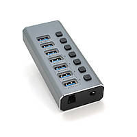 Хаб USB 3.0, 4 порта USB 3.0 + 3 порта QC3.0, с переключателями на каждый порт, DC12V2A, Black, BOX l