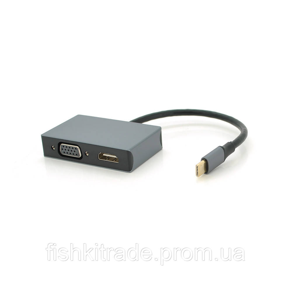 Хаб Type-C(папа) аллюминиевый, HDMI(мама)+VGA(мама), 23cm, Silver l - фото 2 - id-p1981619851