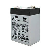 Аккумуляторная батарея AGM RITAR RT655, Black Case, 6V 5.5Ah ( 70х47х99 (105) ), 0.72 kg Q20 l