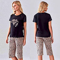 Піжама футболка та бриджі з принтом Зебра 6023, Чорний, M XL