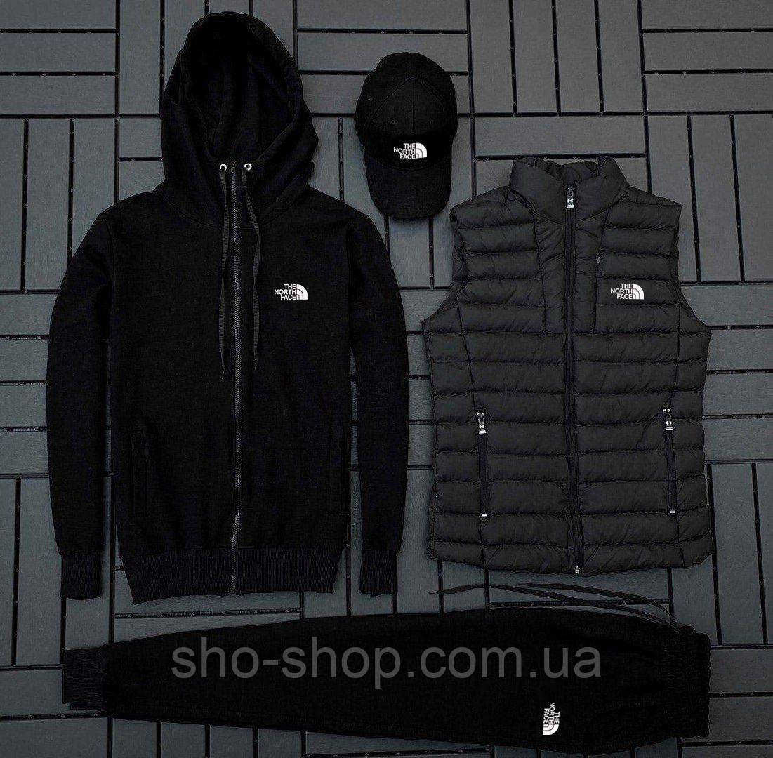 Чоловічий комплект із жилеткою The North Face (худі на змійці + штани + кіпка + жилетка) Комплекти чоловічого одягу