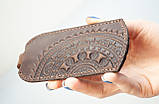Чохол для ключів шкіряний темно-коричневий з орнаментом Етно | Ключниця шкіряна, фото 6