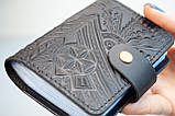 Візитниця шкіряна чорна з тисненням Карпати | Шкіряний картхолдер, фото 7