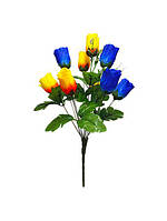 Штучний букет Троянди "Україна", 10 голів, 400мм жовтий з синім