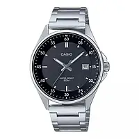 Мужские Часы Casio MTP-E705D-1E, черные с серебрянным браслетом