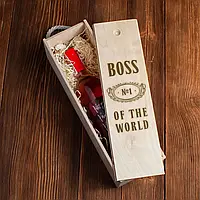 Коробка для бутылки вина "Boss №1 of the world" подарочная, английская