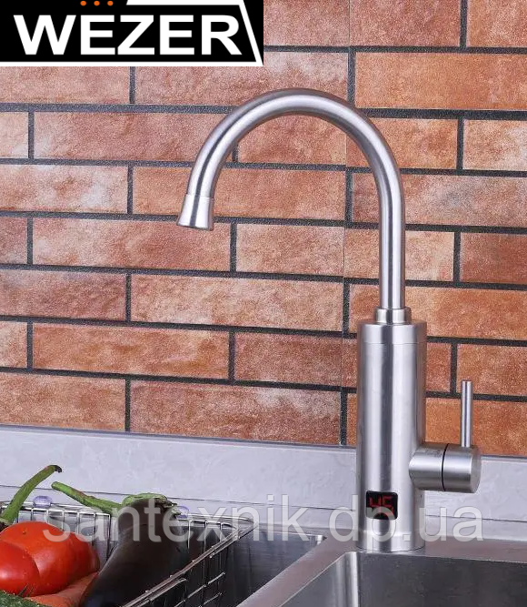 Кран водонагрівач із датчиком температури Wezer SDR-C10T 3 кВт хромований корпус (пластик)