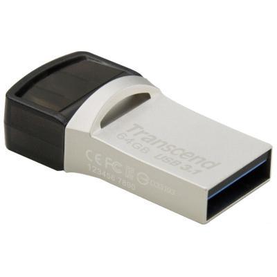 Флеш пам'ять Transcend JetFlash 890S 64 GB Silver/Black USB 3.1/USB Type-C (TS64GJF890S)