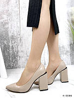 Женские туфли кожаные мокко на высоком устойчивом каблуке с заостренным носиком 36