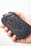 Чохол для ключів шкіряний чорний з орнаментом Тризуб Герб України | Ключниця шкіряна, фото 7