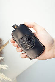 Чохол для ключів шкіряний чорний з Традиційним тисненням | Ключниця шкіряна