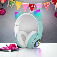 Bluetooth навушники з котячими вушками CAT STN-28 зелені | Бездротові навушники з TA-645 вушками котика (Бездротові навушники зі
