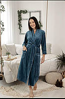 Жіночий велюровий халат Синій, XL
