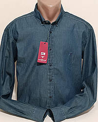 Джинсова чоловіча синя сорочка Red Lain vd-0026 Туреччина стильна, чоловічі джинсові сорочки на кнопках XXL