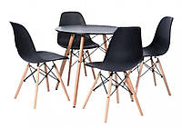 Стол обеденный кухонный круглый Bonro (Бонро) В-957-700 + 4 черных кресла B-173 (41300045)
