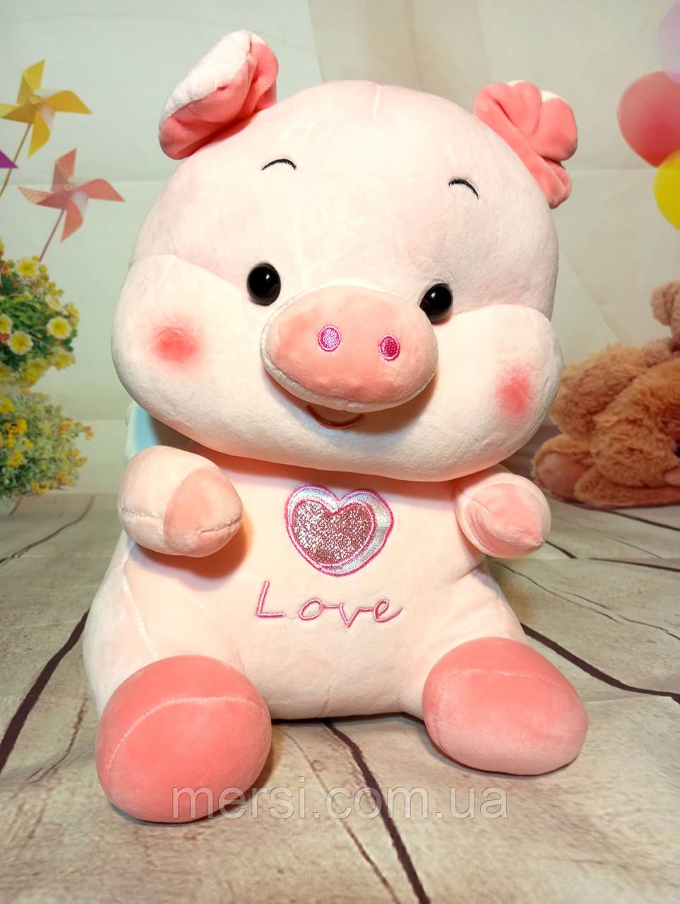 М'яка іграшка Свинка ангел з крильцями та серцем, плюшева свинка love, любов. 33 см.