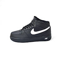 Nike Air Force 1 чорні з білим шкіра хутро кроссовки найк форсы кросівки чоловічі