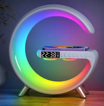 Колонка портативна RGB, LED-лампа, бездротове зарядне 3 в 1 G11, біла, фото 3