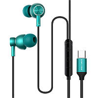 Вакуумные проводные наушники вкладыши с микрофоном Somic C2 Type-C стерео Hi-Fi Bass 1.2 м Green