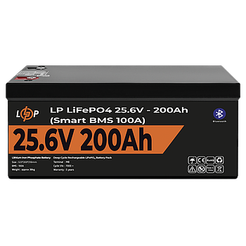 Акумулятор LP LiFePO4 24V (25,6V) - 200 Ah (5120Wh) (Smart BMS 100А) з BT пластик для ДБЖ