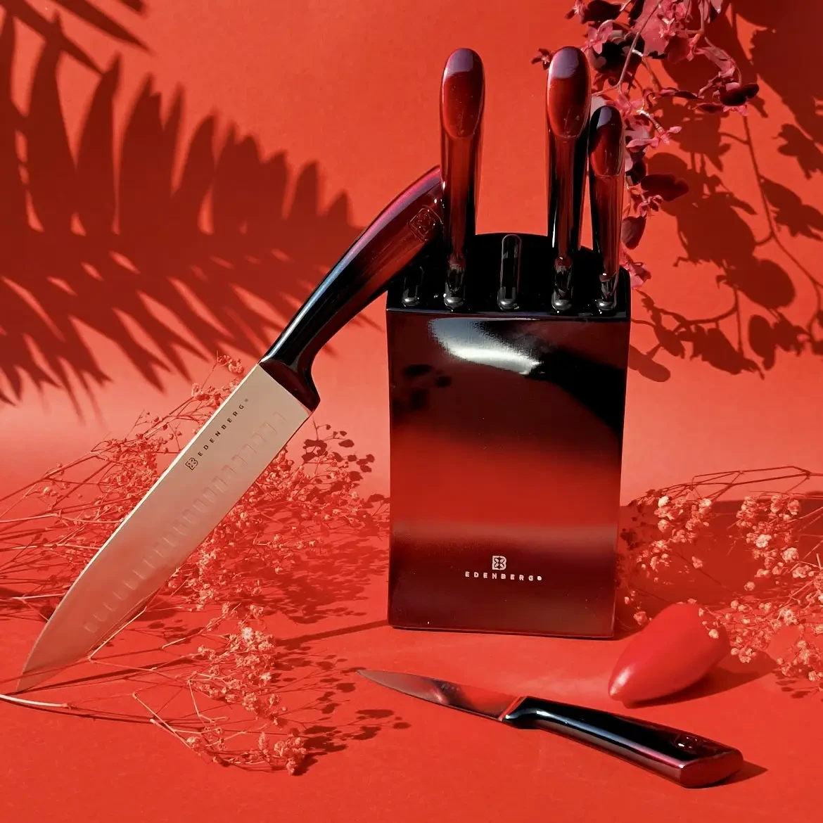 Набір кухонних ножів із підставкою 6 предметів Edenberg EB-11003 Набір ножів із неіржавкої сталі на підставці, фото 1