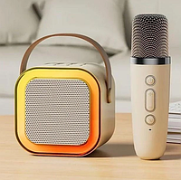 Домашній караоке-апарат бездротовий на 2 мікрофони зі світлодіодною підсвіткою для вечірок і занять співом hop