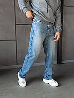 Джинсы багги мужские (голубые) стильные свободные модные молодежные штаны-трубы А6241-2010-L1