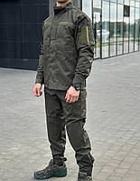 Тактическая мужская форма рип-стоп олива, Китель и штаны хлопок-полиэстер с липучками под нашивки vsk