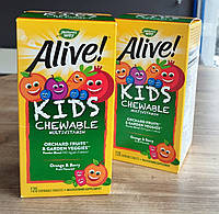 Natures way Alive! комплекс мультивитаминов для детей, со вкусом апельсина и ягод, 120 жевательных таблеток