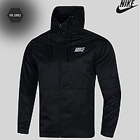 Куртка Ветровка Мужская Весна Nike Черная с капюшоном, Ветровка Весенняя Найк Водоотталкивающая легкая