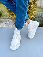 Белые кожаные женские кеды Кеды ботинки женские на платформе натуральная кожа