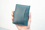 Портмоне для документів шкіряне темно-бірюзове з тисненням Герб Тризуб | для автодокументві, паспорта, військового, фото 2